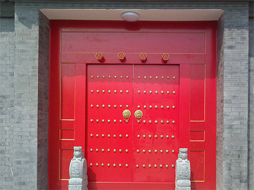 新巴尔虎左中国传统四合院系列朱红色中式木制大门木作
